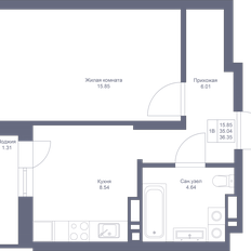 Квартира 36,4 м², 1-комнатная - изображение 2