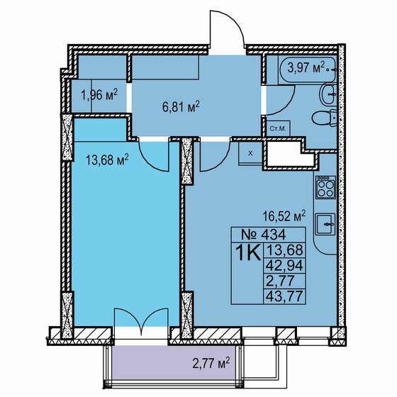 43,8 м², 1-комнатная квартира 8 060 000 ₽ - изображение 1