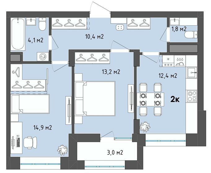 58,3 м², 2-комнатная квартира 6 919 627 ₽ - изображение 1