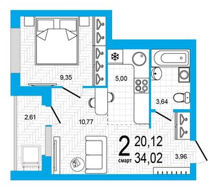 Квартира 34 м², 2-комнатная - изображение 1