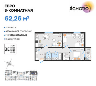 Квартира 62,3 м², 3-комнатная - изображение 1