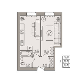 36,5 м², 1-комнатная квартира 5 107 200 ₽ - изображение 15