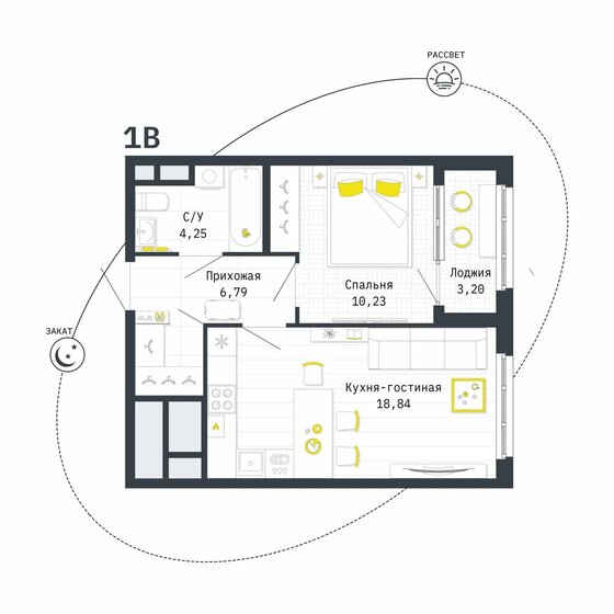 41,7 м², 1-комнатная квартира 4 358 695 ₽ - изображение 1