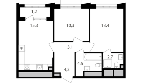 Квартира 54,9 м², 2-комнатная - изображение 1