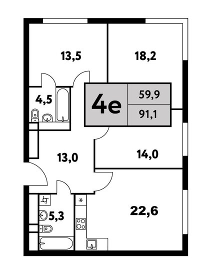 91,1 м², 4-комнатная квартира 34 655 204 ₽ - изображение 1