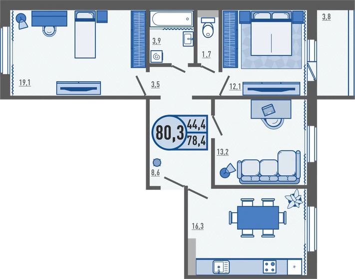 80,3 м², 3-комнатная квартира 6 175 070 ₽ - изображение 1