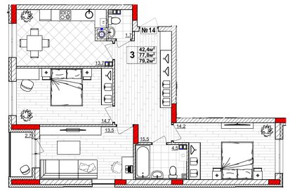 Квартира 79,2 м², 3-комнатная - изображение 1