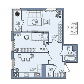 55,2 м², 2-комнатная квартира 5 192 560 ₽ - изображение 61