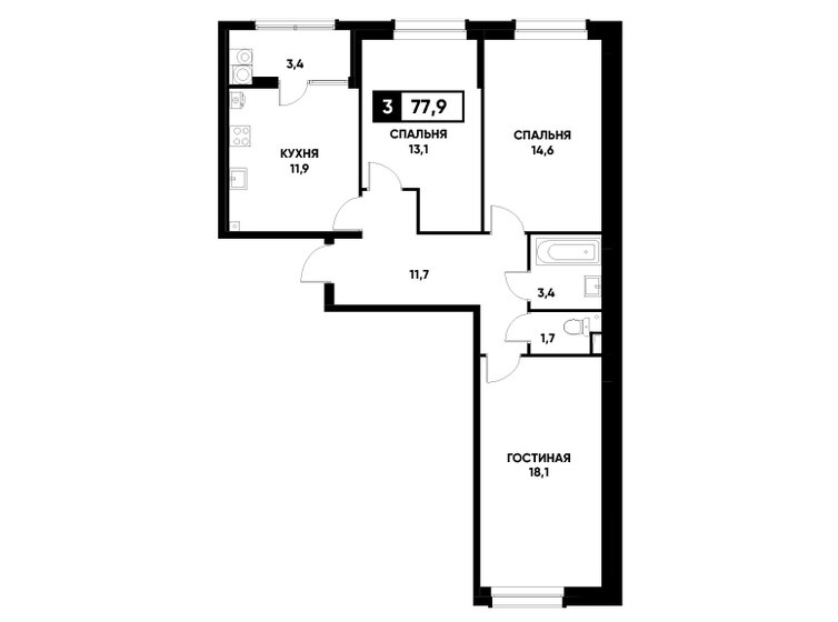 77,9 м², 3-комнатная квартира 7 112 270 ₽ - изображение 1