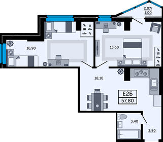 57,6 м², 2-комнатная квартира 9 439 840 ₽ - изображение 35