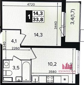 Квартира 33,8 м², 1-комнатная - изображение 1