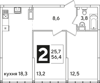 56,4 м², 2-комнатная квартира 10 039 200 ₽ - изображение 28