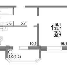 Квартира 39,7 м², 1-комнатная - изображение 3