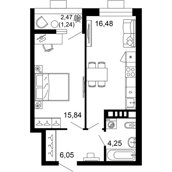 43,9 м², 1-комнатная квартира 9 245 688 ₽ - изображение 1