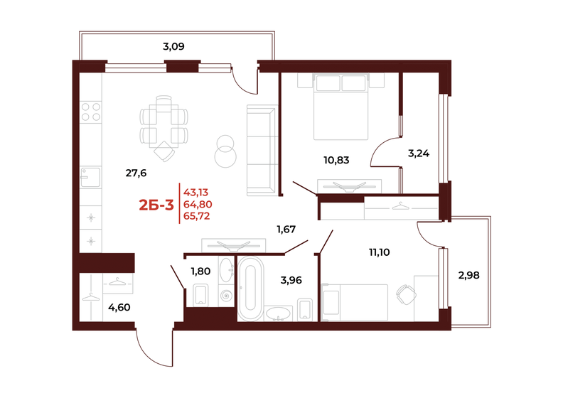 65,7 м², 2-комнатная квартира 7 097 760 ₽ - изображение 1