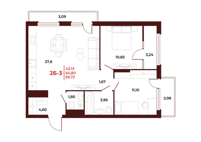 66,7 м², 2-комнатная квартира 6 939 920 ₽ - изображение 28