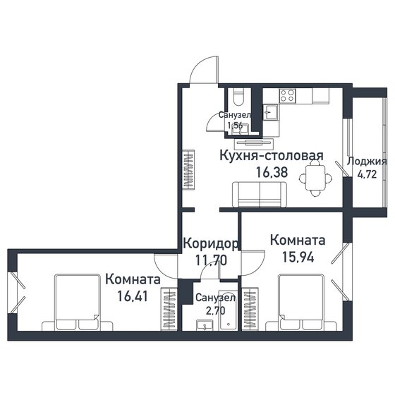 64,6 м², 2-комнатная квартира 8 977 500 ₽ - изображение 19