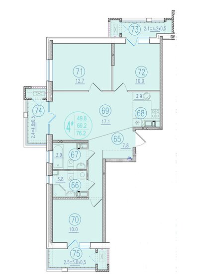 76,2 м², 4-комнатная квартира 12 877 800 ₽ - изображение 1