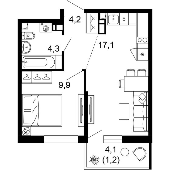 36,7 м², 1-комнатная квартира 13 766 170 ₽ - изображение 1