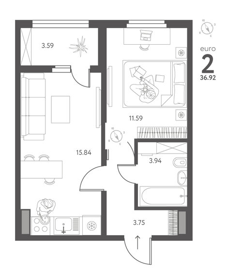 36,9 м², 1-комнатная квартира 4 282 720 ₽ - изображение 1