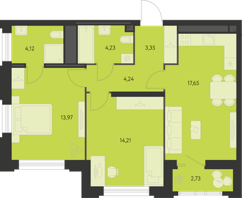 Квартира 62,9 м², 2-комнатная - изображение 1