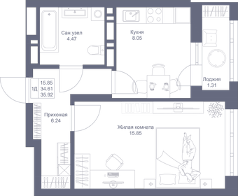 36 м², 1-комнатная квартира 8 500 000 ₽ - изображение 100