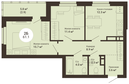 60,1 м², 2-комнатная квартира 6 000 000 ₽ - изображение 92