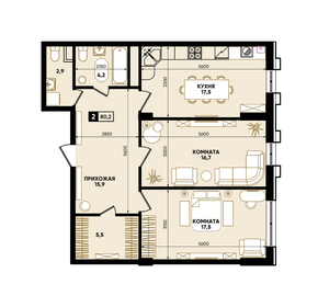 Квартира 80,2 м², 2-комнатная - изображение 1