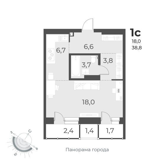 38,8 м², квартира-студия 6 750 000 ₽ - изображение 1