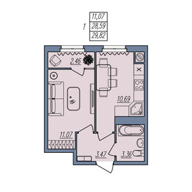 Квартира 29,8 м², 1-комнатная - изображение 1