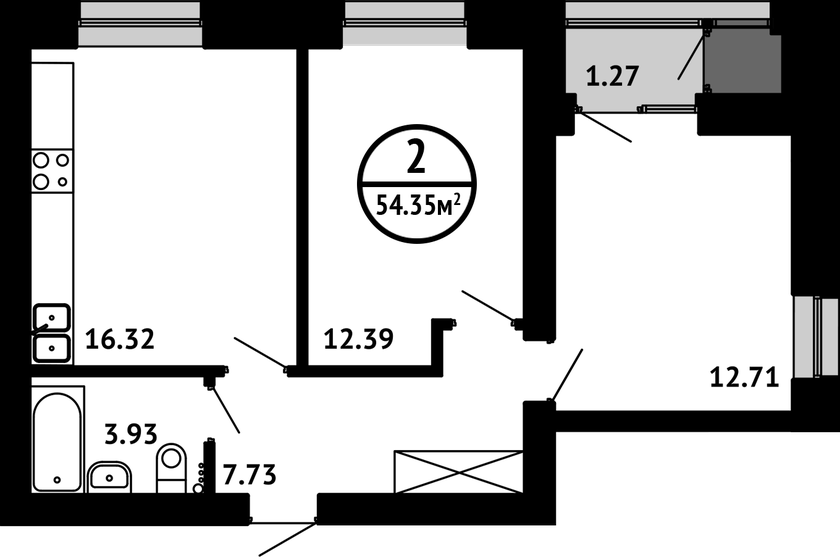 54,4 м², 2-комнатная квартира 7 337 250 ₽ - изображение 1