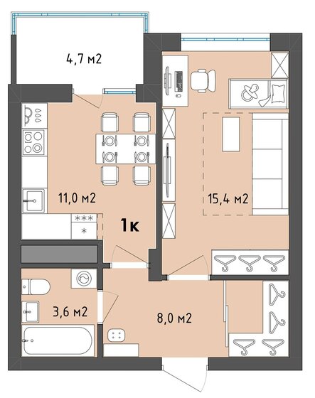40,4 м², 1-комнатная квартира 4 970 412 ₽ - изображение 1