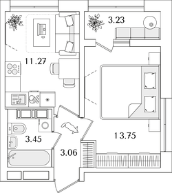 Квартира 33,2 м², 1-комнатная - изображение 1