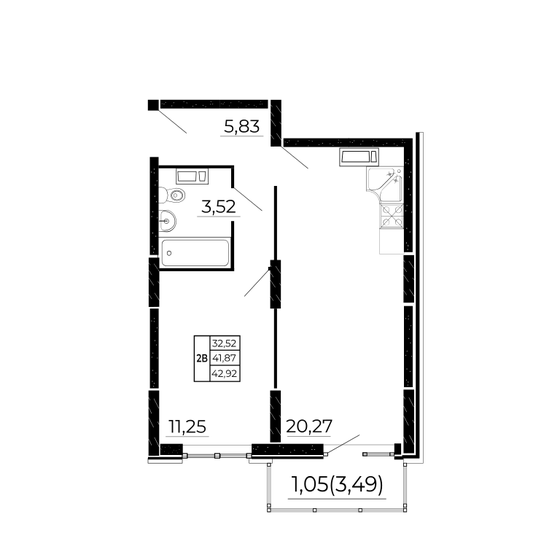 42,7 м², 2-комнатная квартира 5 670 000 ₽ - изображение 1