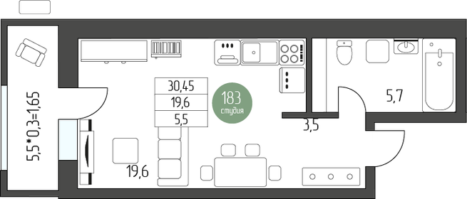 34,5 м², квартира-студия 5 045 700 ₽ - изображение 38