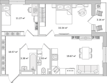 65,3 м², 2-комнатная квартира 9 396 073 ₽ - изображение 7