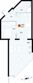Квартира 64,7 м², 1-комнатные - изображение 1