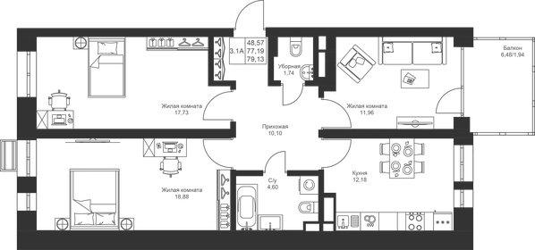 74,2 м², 3-комнатная квартира 13 200 000 ₽ - изображение 82