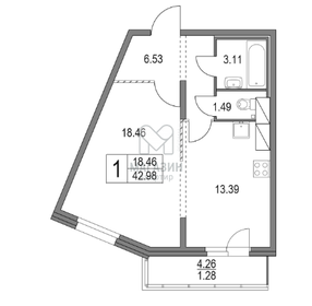 Квартира 43 м², 1-комнатная - изображение 1