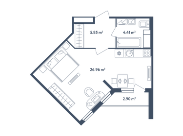 Квартира 38,6 м², студия - изображение 1