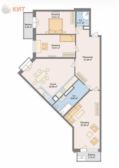 114 м², 3-комнатная квартира 16 300 000 ₽ - изображение 1