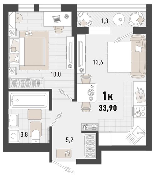 33,9 м², 1-комнатная квартира 9 610 650 ₽ - изображение 1