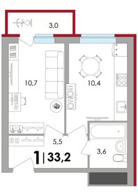 Квартира 33,2 м², 1-комнатная - изображение 1