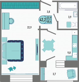 37 м², 1-комнатная квартира 3 300 000 ₽ - изображение 42