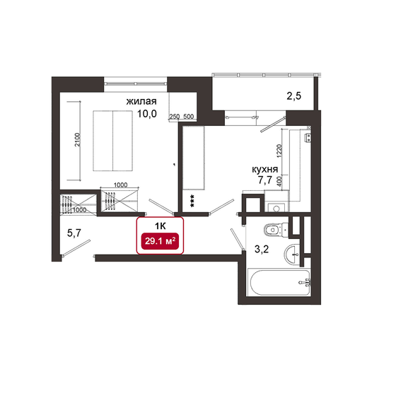 29,1 м², 1-комнатная квартира 8 584 000 ₽ - изображение 1
