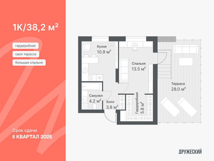 38,2 м², 1-комнатная квартира 8 010 000 ₽ - изображение 1