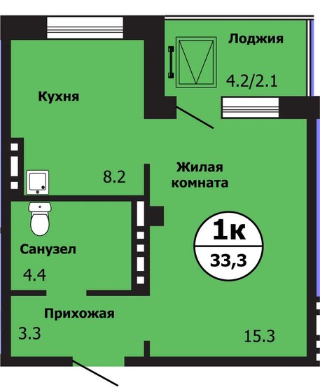 33,3 м², 1-комнатная квартира 4 573 100 ₽ - изображение 1