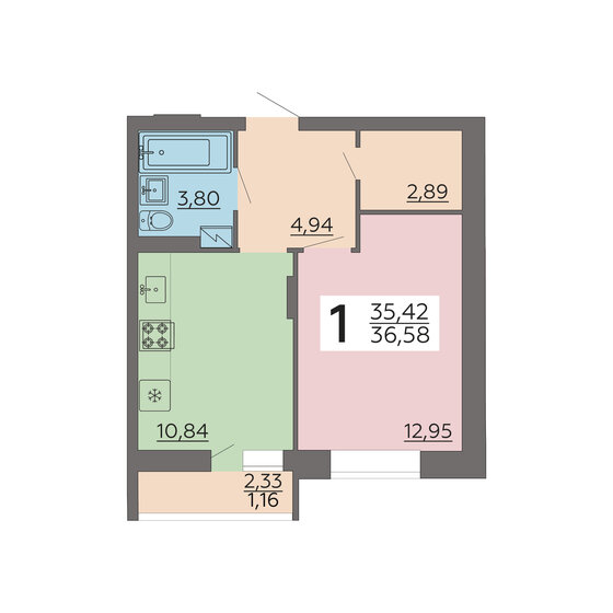 36,6 м², 1-комнатная квартира 3 987 220 ₽ - изображение 1