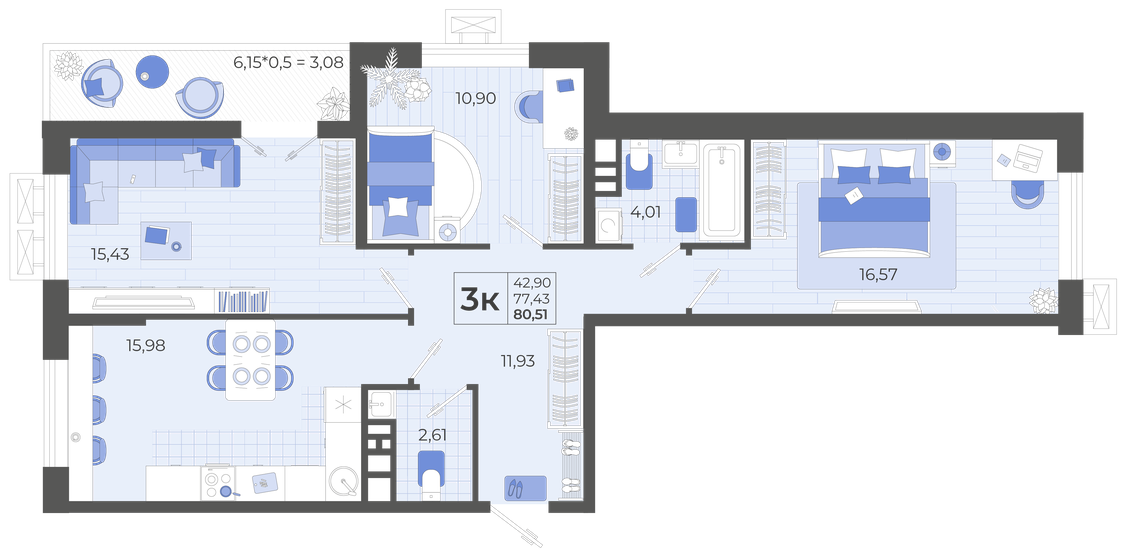 80,5 м², 3-комнатная квартира 8 654 825 ₽ - изображение 1