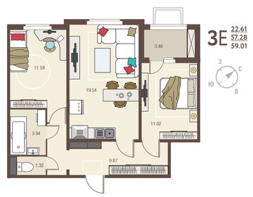 61,1 м², 3-комнатная квартира 3 800 000 ₽ - изображение 64